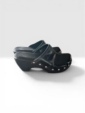Bass Vegan Mule Clogs Black Studded Chunky Heel EU 38 US 7.5 Y2K